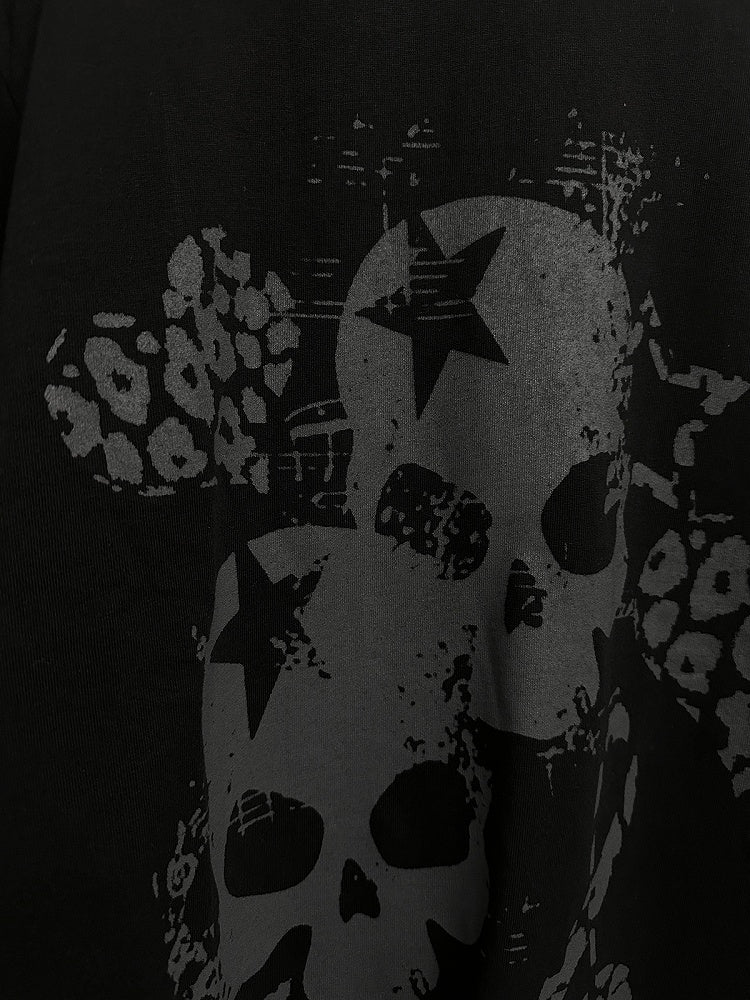 Black Faux Two-Pieces Top with White Skeleton and Cross Print