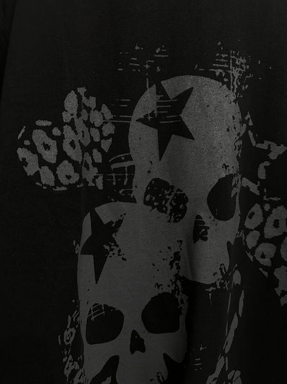 Black Faux Two-Pieces Top with White Skeleton and Cross Print