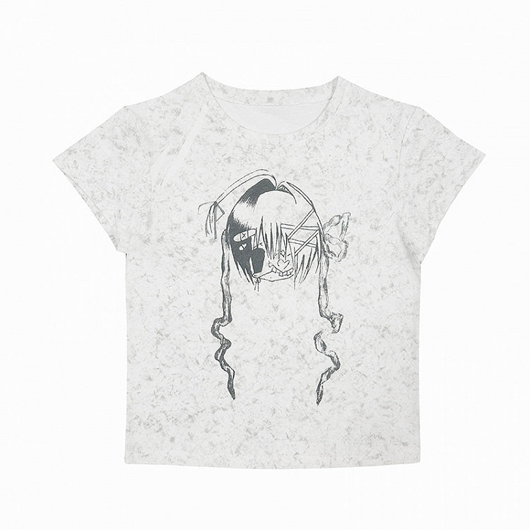 Light Gray Y2K Graphic T-shirt