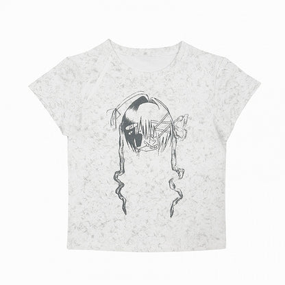 Light Gray Y2K Graphic T-shirt