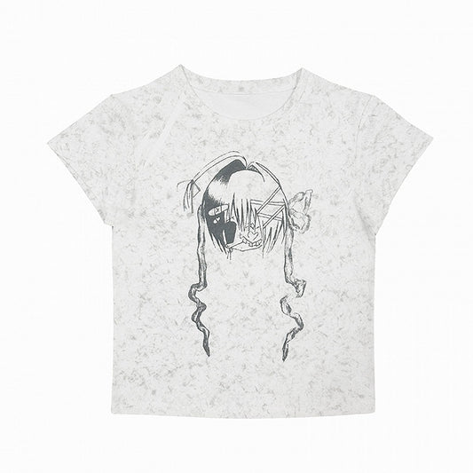 Light Gray Y2K Graphic T-shirt