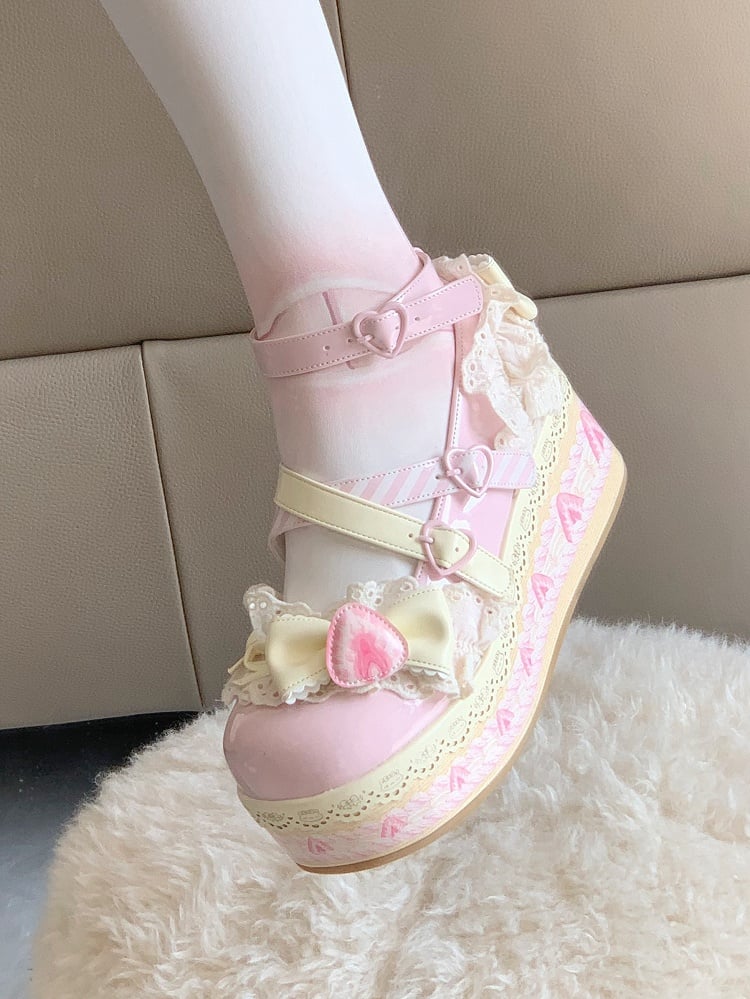 Cheese Strawberry Cake Pink Sweet Lolita Platform Mary Jane Shoes