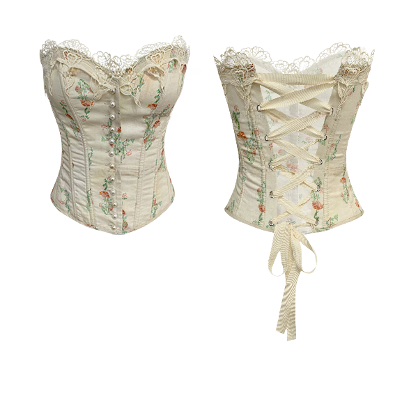 Apricot Floral Print Cotton Bustier Boned Corset Top