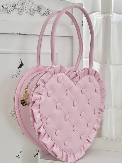 Pink Ruffles Trim Heart-shaped Hand Bag