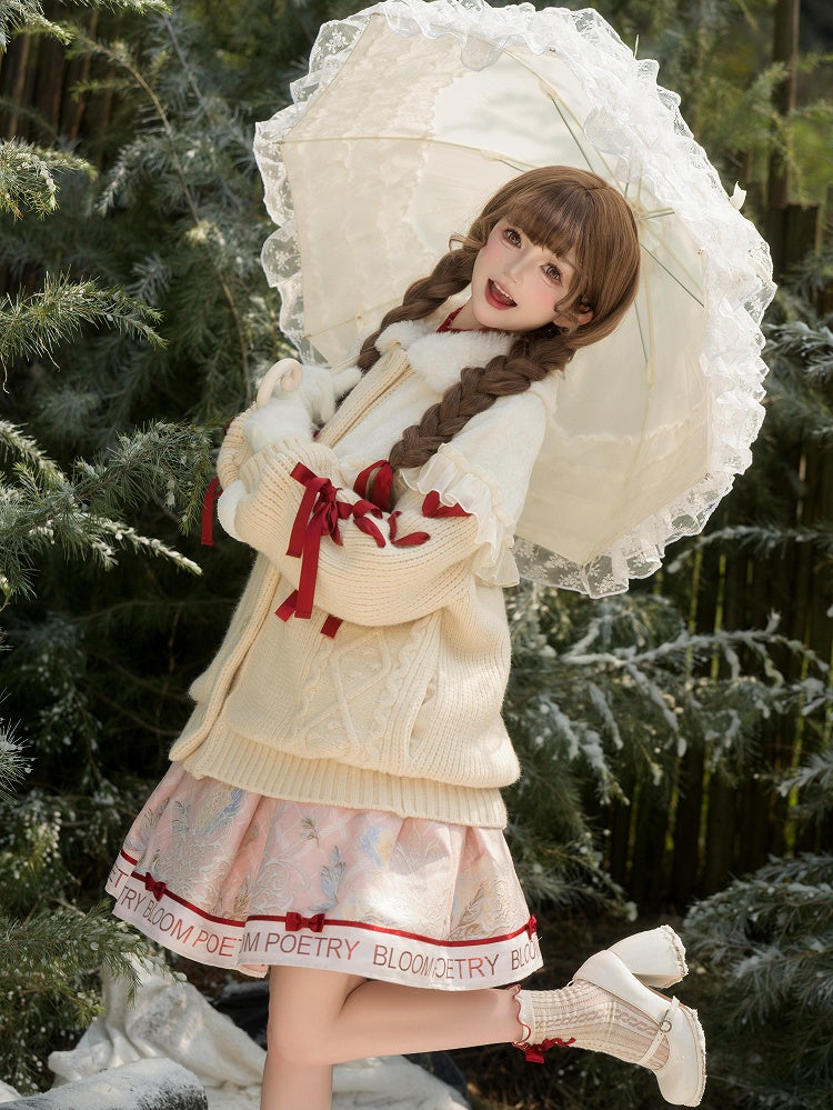 White Cozy Plush Collar Creamy Sweater Winter Cardigan