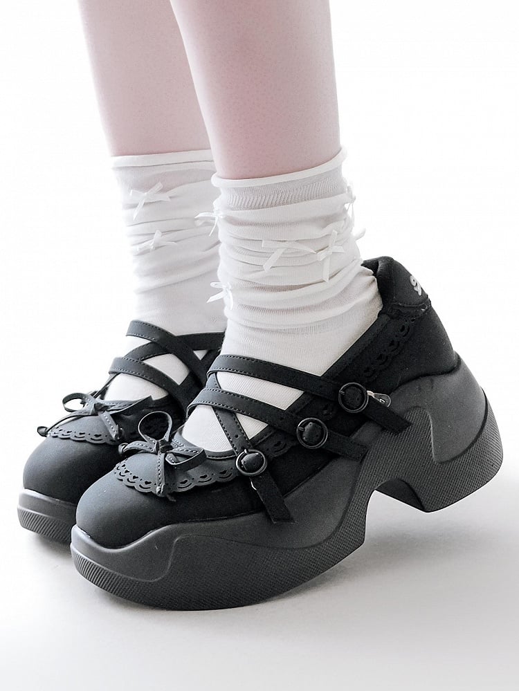 Black Knotted Bow at Top Crisscross Design Platforms