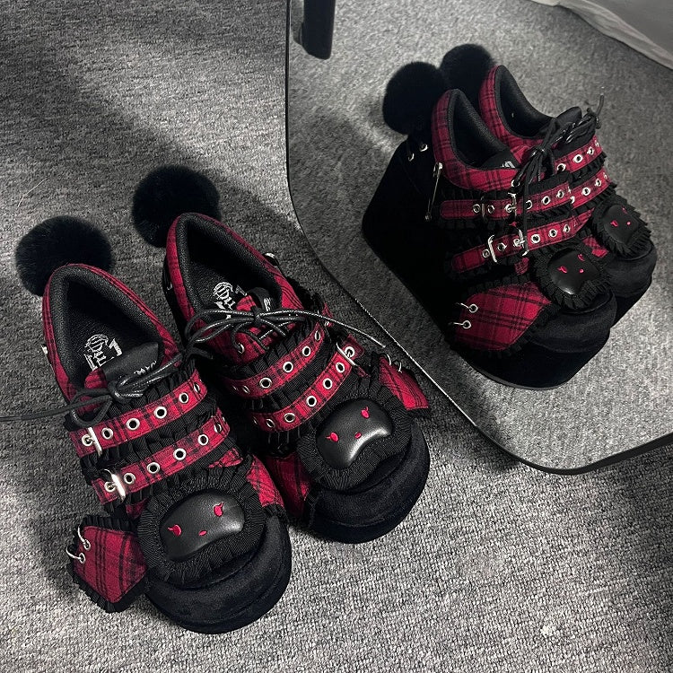 Punk Bunny Red Plaid and Black Y2K Platforms
