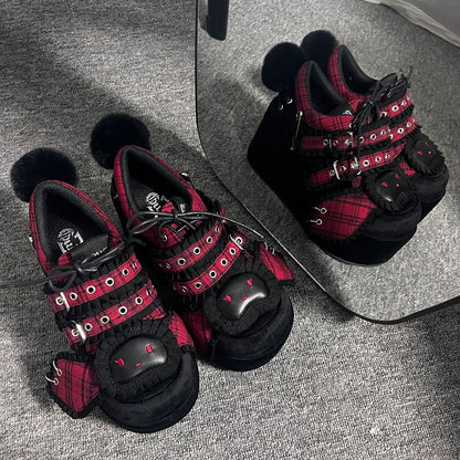 Punk Bunny Red Plaid and Black Y2K Platforms