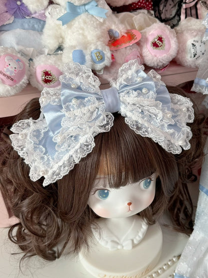 Blue&White/Black Beaded Decorated Lace Trim Bowknot KC