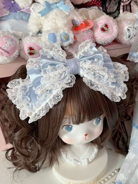 Blue&White/Black Beaded Decorated Lace Trim Bowknot KC