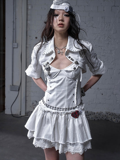 Punk Rock Distressed Design Graphic/Metal Badge Set