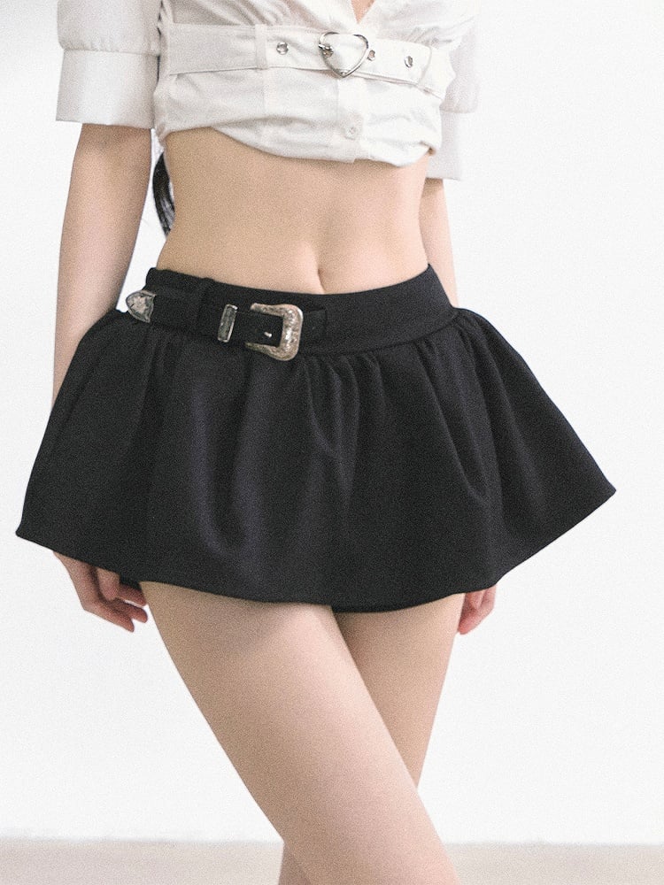 White/Navy Blue/Black/Gray Mini Skirt with Waist Belt
