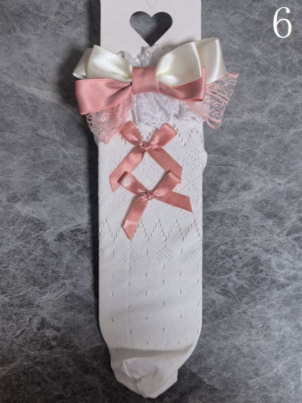 14 Options Black/White Lolita Calf Socks With Bowknot Details And White Lace Cuffs
