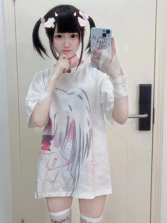 White Girl Print T-shirt Yami Kawaii Top