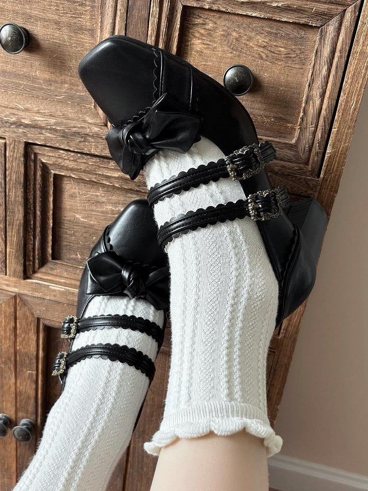 Black Bow at Top Sweet Lolita Shoes
