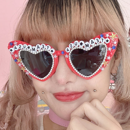 4 Options Letter Design Beaded Decorated Sunglasses