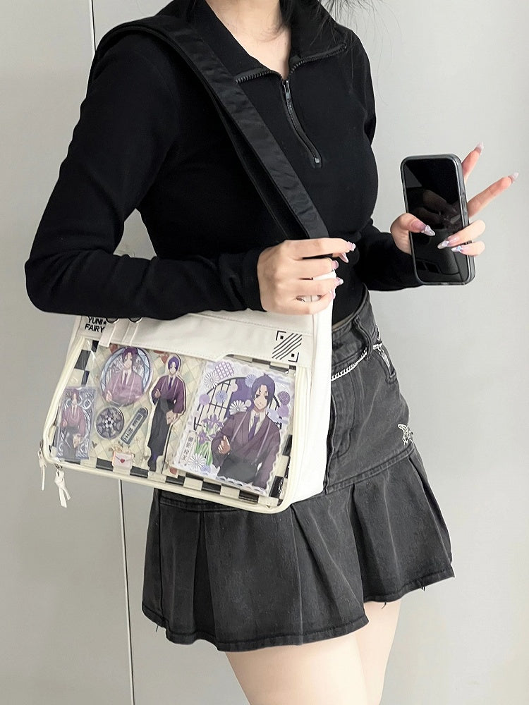 White Adjustable Strap Large Capacity Unisex Nylon Ita Shoulder Bag