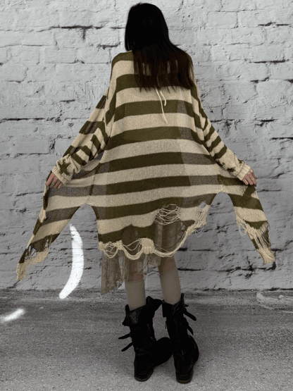 Green Wasteland Punk Striped Pattern Cardigan