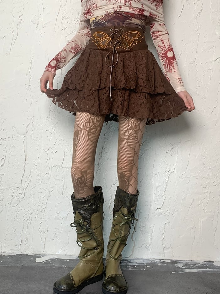 5 Color Options Wasteland Punk Cut-out Design Floral Pattern Tights