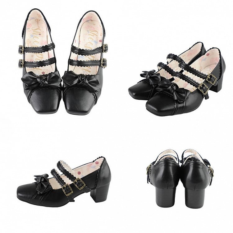 Black Bow at Top Sweet Lolita Shoes