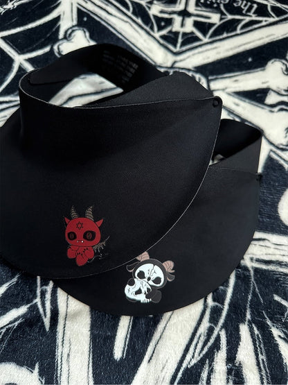 Black Gothic Sun Protection Hat With Black and White Grim Reaper Print