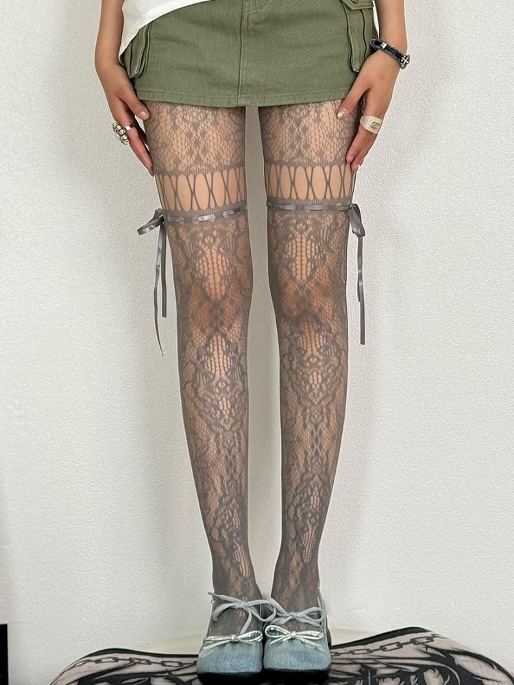 6 Color Options Y2K Self-tie Straps Hollow-out Design Tights