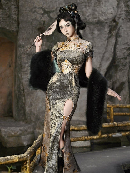 Yellow Lace-up Tassels Chinoiserie Corset Belt