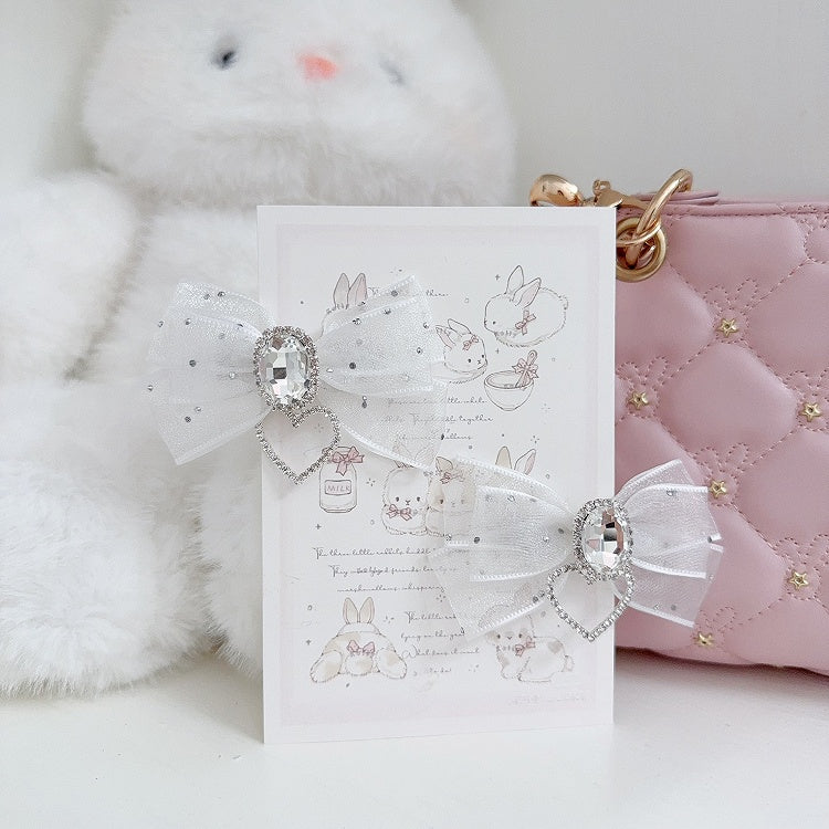 5-Colors Jirai Kei Lolita Twin Tails Bow Hairclips with Rhinestone Decor