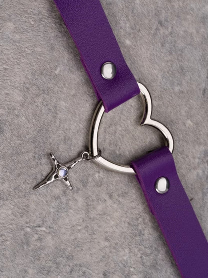 Purple Gothic Cross Pendant Heart Choker