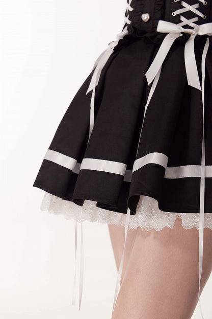 Black High Waist Jirai Kei Landmine Style Skirt