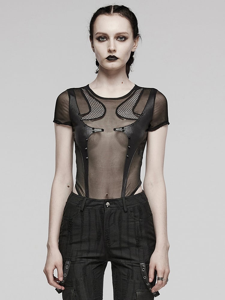 Black Punk Sexy Mesh Bodysuit