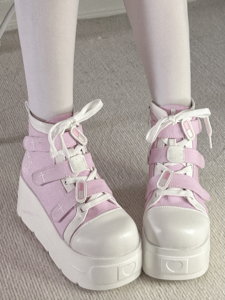 Yami Kawaii Pink Round Toe Platform Sneakers