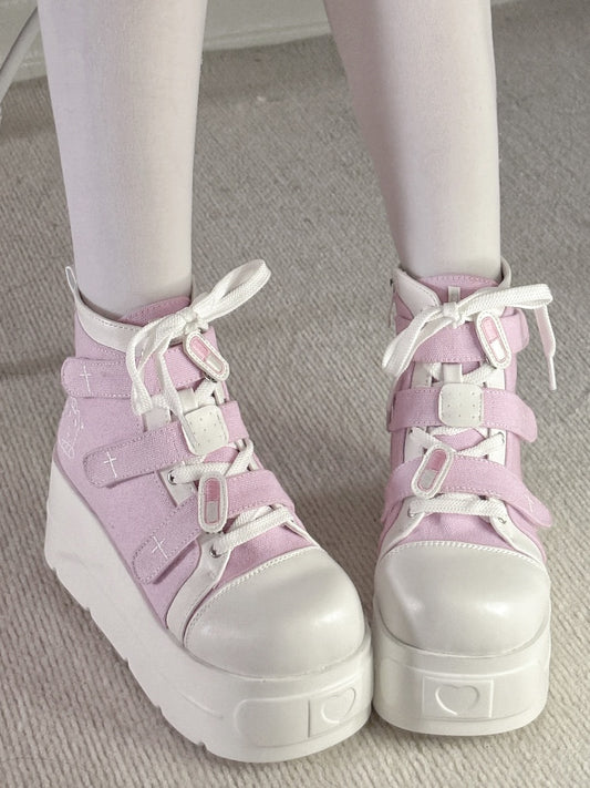Yami Kawaii Pink Round Toe Platform Sneakers