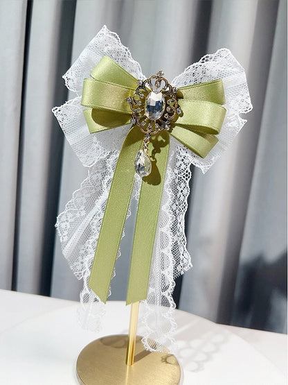 Pink/Blue/Green Lace Detail Rhinestone Decorated Bow Tie