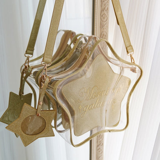 Gold PU Star-shaped Ita Bag Set with Detachable Badge Charm
