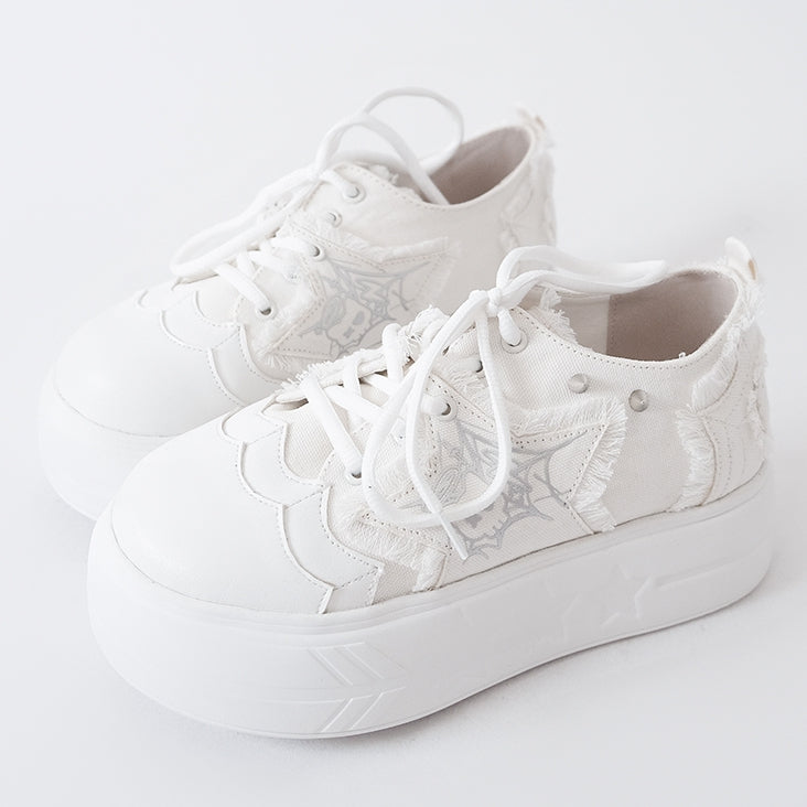 White Y2K Star Applique Platform Sneakers