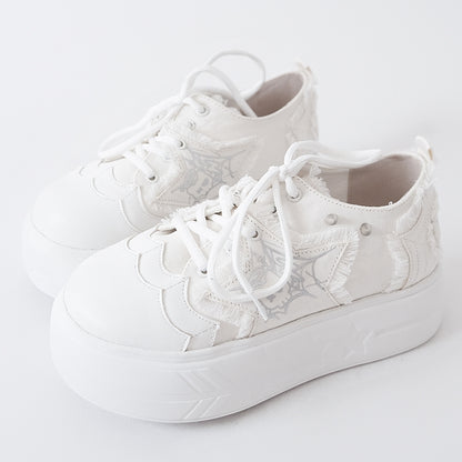 White Y2K Star Applique Platform Sneakers