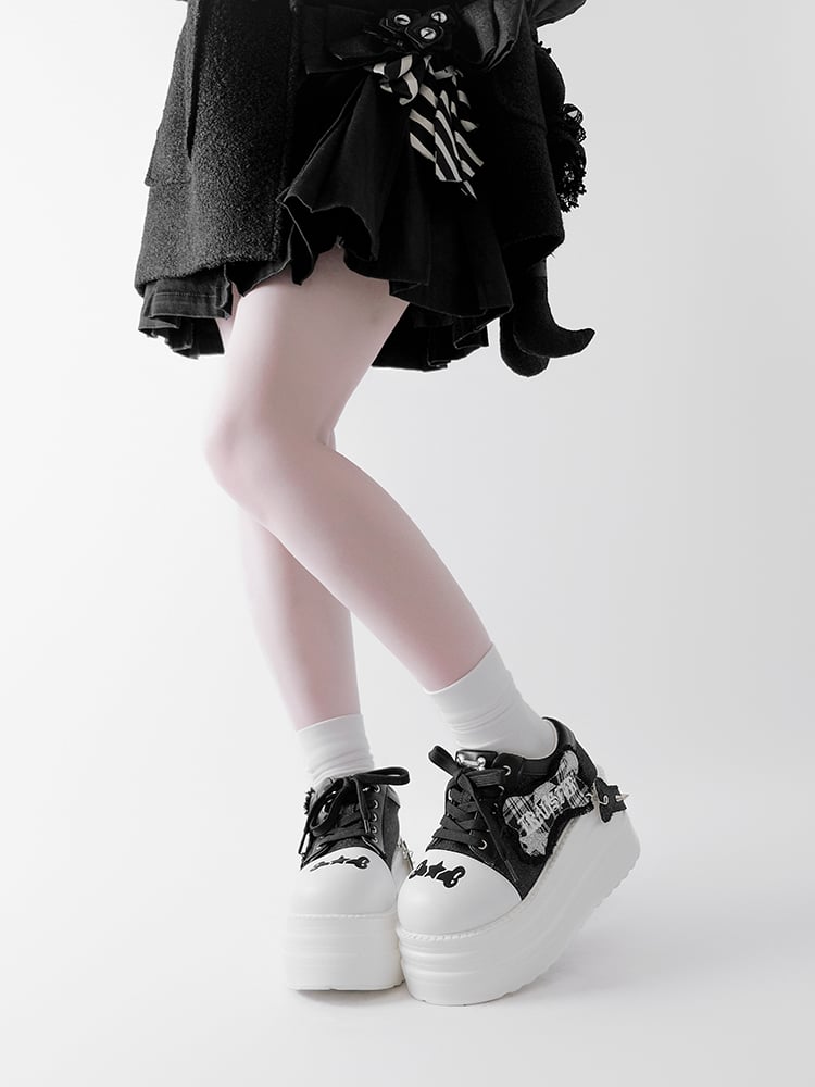 Black Punk Bone Applique Silver-tone Studs Platform Shoes