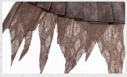 Chains Decorated Dark Brown Wasteland Punk Pleated Handkerchief Skirt