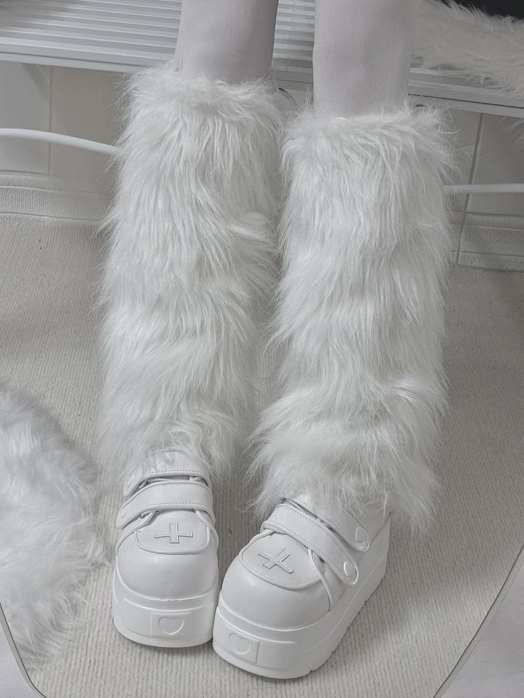 White Yami Kawaii Cross Design Platform Shoes