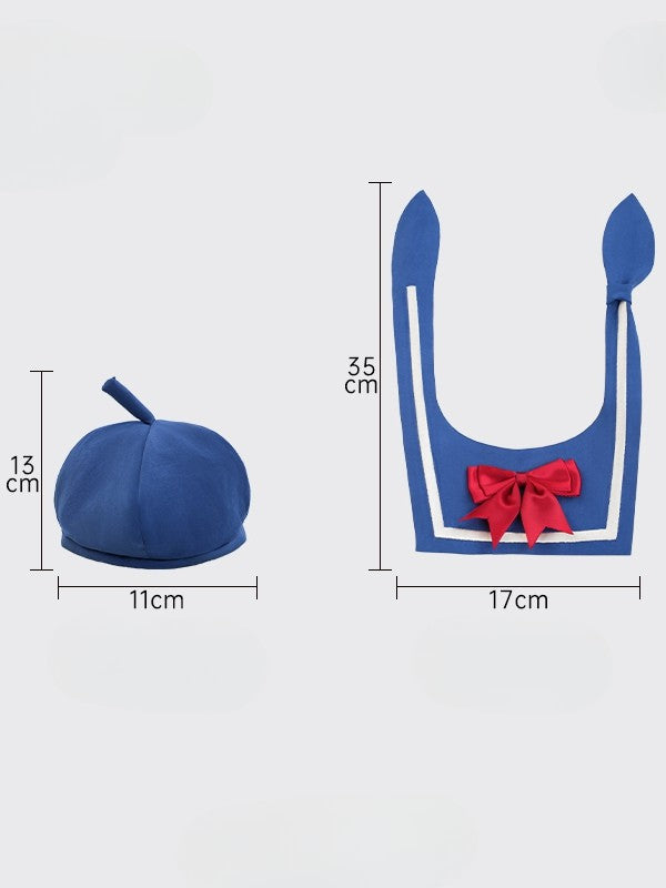 Blue Bowknot Decorated Sailor Collar + Blue Hat Middle/Large Size