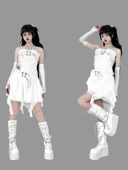 Studs Chains Metal Punk Matte White Platform Boots