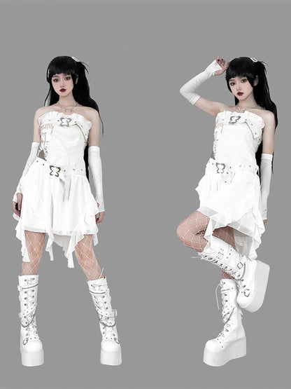 Studs Chains Metal Punk Matte White Platform Boots