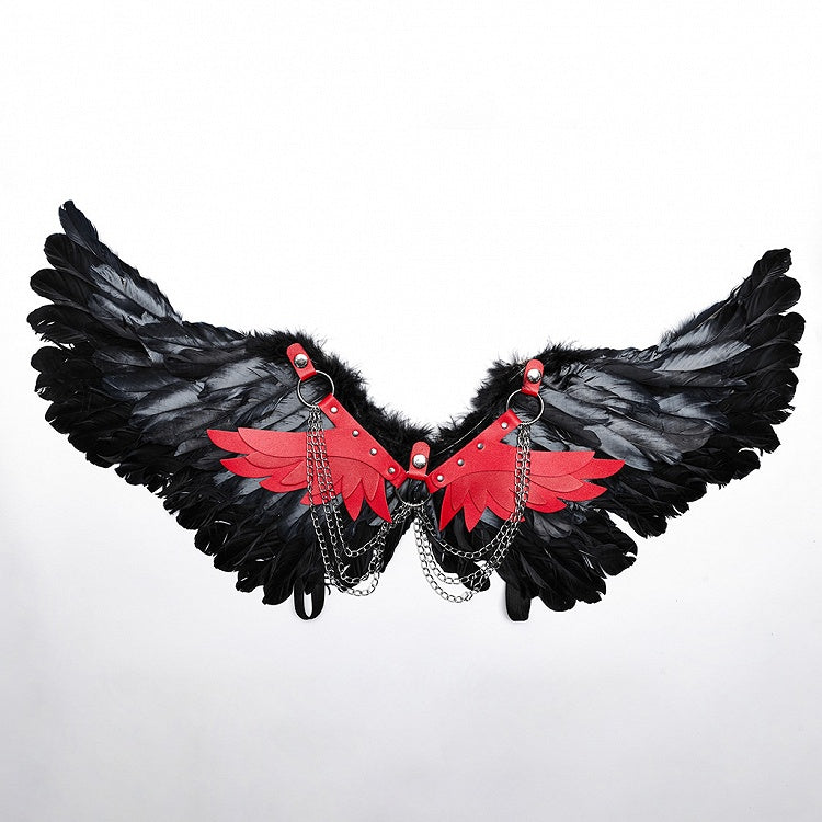 Black and Red Punk Feather Wing Harness