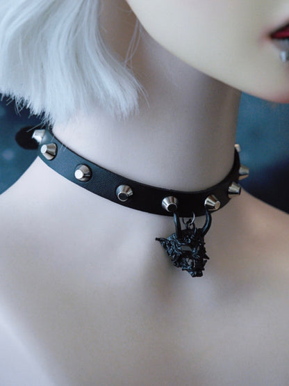 Black Gothic Demon Mask Pendant Studs Design Buckle Choker
