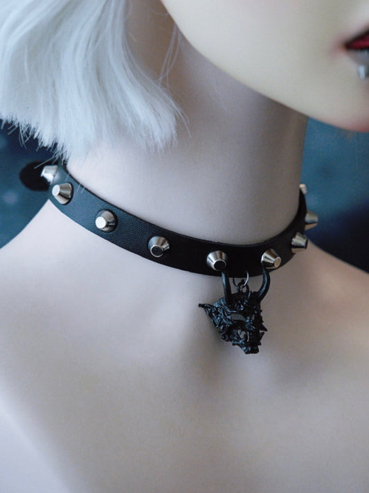 Black Gothic Demon Mask Pendant Studs Design Buckle Choker