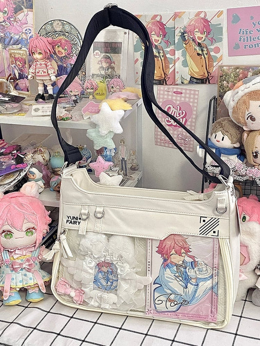 White Adjustable Strap Large Capacity Unisex Nylon Ita Shoulder Bag