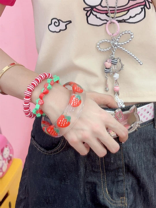 Red/Pink Y2K Strawberry Print Bangle