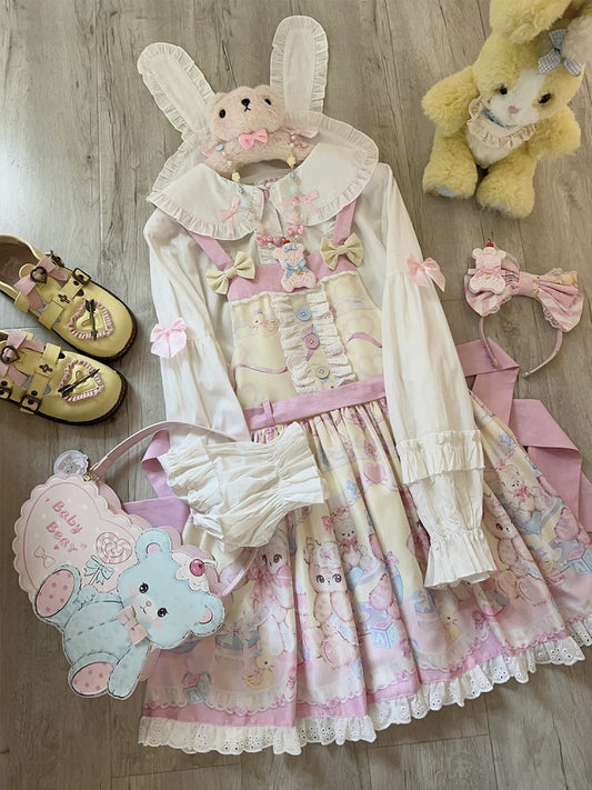 Teddy Print Yellow Sweet Lolita Overall Dress