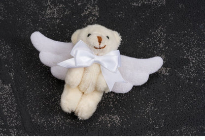 White Angel Wing Beige Teddy Bear Bow Hairclip